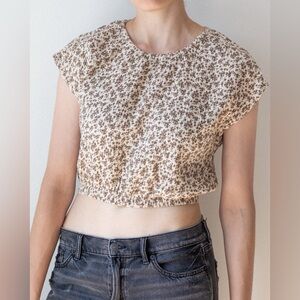 UpWest Cream and Brown Floral Crop Top